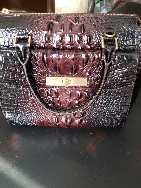 Brahmin Handbags - Brahmin MALIA Croc-Embossed Satchel with Gold Hardware in Rich Cocoa